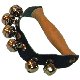 Bőr patkóalakú száncsengő fa nyéllel (6 csöngős)