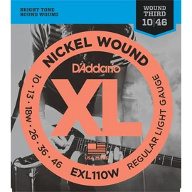 D'Addario EXL110W elektromos gitár húrkészlet 10-46 nikkel, széria XL regular lite, 3. húr wound