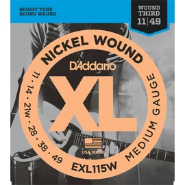 D'Addario EXL115W elektromos gitár húrkészlet 11-49 nikkel, széria XL blues/jazz rock, 3. húr wond