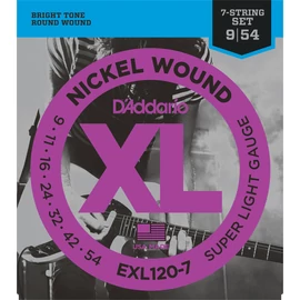 D'Addario EXL120-7 elektromos gitár húrkészlet,  7-húros  9-52 nikkel, széria XL super lite