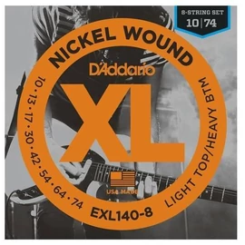 D'Addario EXL140-8 elektromos gitár húrkészlet, 8-húros  10-52 nikkel, széria XL lite top/heavy bottom
