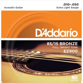 D'Addario EZ900 akusztikus gitár húrkészlet 85/15, húrkészlet 10-50 great american bronze, extra lite
