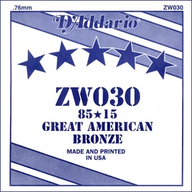 D'Addario ZW030 különálló akusztikus gitárhúr, 85/15 great american bronze, wound 030