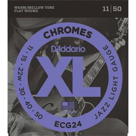D'Addario ECG24 elektromos gitár húrkészlet 11-50 chromes, széria XL flat wound jazz lite
