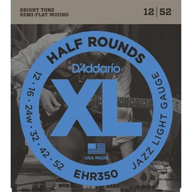 D'Addario EHR350 elektromos gitár húrkészlet 12-52 stainless steel, széria XL half round, jazz lite
