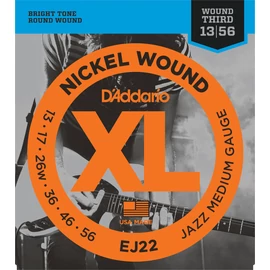 D'Addario EJ22 elektromos gitár húrkészlet 13-56 nikkel, széria XL jazz medium