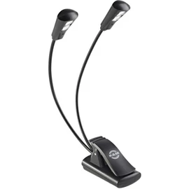 König & Meyer kottalámpa - Double2 LED Flex Light – 2x2 LED-es, csíptethető, 3 db AAA elemmel vagy 110-240 V AC adaprel táplálható, flexibilis nyakkal, fekete