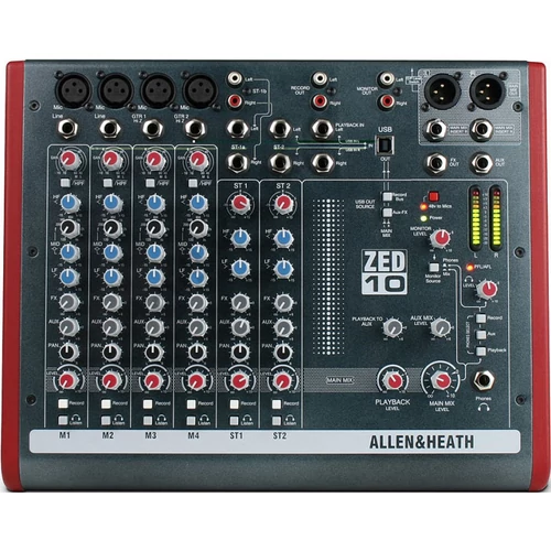Allen&Heath ZED-10, kisformátumú keverő, 4 monó/2 sztereó csatorna, 1 AUX, USB
