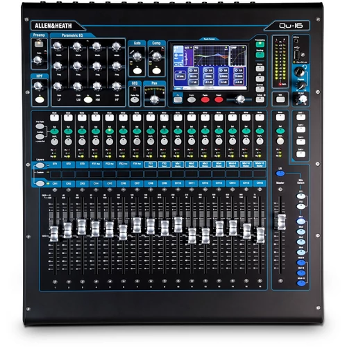 Allen&Heath QU16 Rackméretű, 19" digitális hangkeverő, 16 monó mic/line és 2 sztereó bemenet, sztereó analóg és AES/EBU kimenet, 10 XLR aux kimenet.