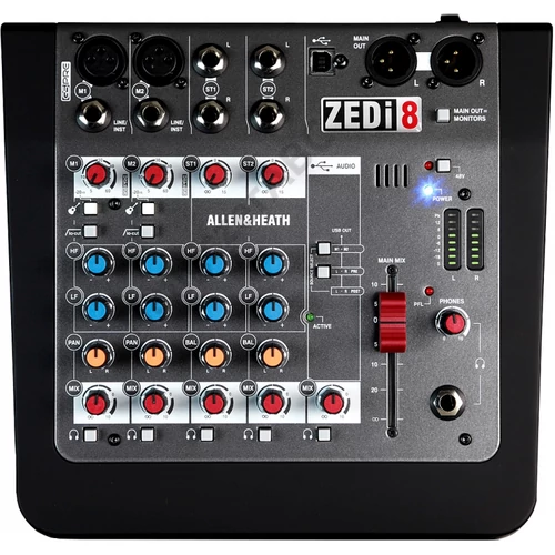 Allen&Heath ZEDi-8, kisformátumú keverő, 2 monó/2 sztereó csatorna, 24/96 USB 2X2
