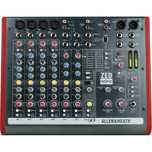 Allen&Heath ZED-10FX, kisformátumú keverő, 4 monó/2 sztereó csatorna, 1 AUX, USB, effekt
