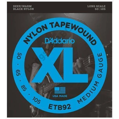 D'Addario ETB92 basszus gitár húrkészlet, Tapewound nylon, húrkészlet 50-105 medium - fekete
