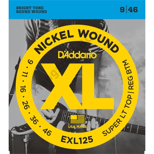 D'Addario EXL125 elektromos gitár húrkészlet 9-46 nikkel, széria XL super lite top/reg bottom