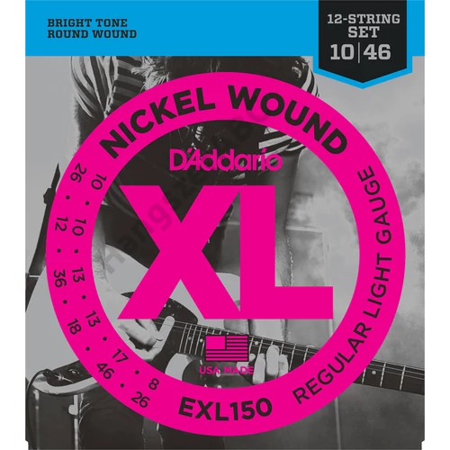 D'Addario EXL150 elektromos gitár húrkészlet 12 húros, húrkészlet 10-46 nikkel, széria XL regular lite