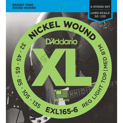 D'Addario EXL165-6 basszus gitár húrkészlet 6-húros  32-135 nikkel, széria XL long scale