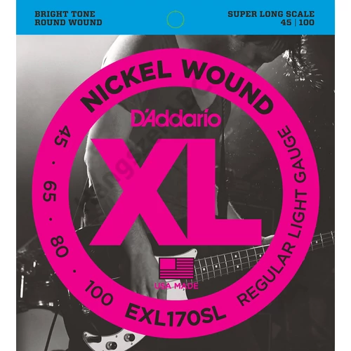D'Addario EXL170SL basszus gitár húrkészlet 45-100 nikkel, széria XL super long scale