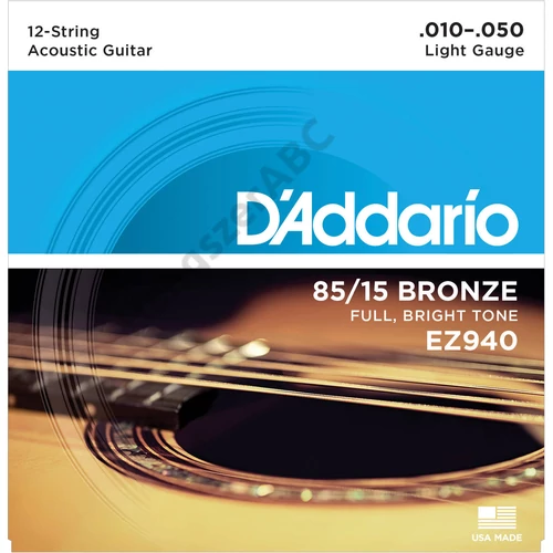 D'Addario EZ940 akusztikus gitár húrkészlet 12 húros 85/15, húrkészlet 10-50 great american bronze, lite