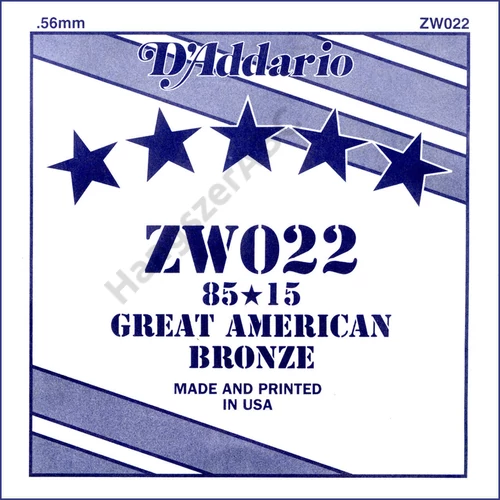 D'Addario ZW022 különálló akusztikus gitárhúr, 85/15 great american bronze, wound 022