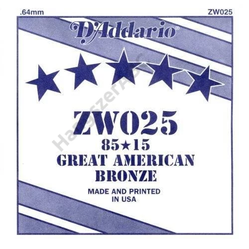 D'Addario ZW025 különálló akusztikus gitárhúr, 85/15 great american bronze, wound 025