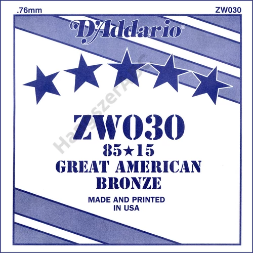 D'Addario ZW030 különálló akusztikus gitárhúr, 85/15 great american bronze, wound 030