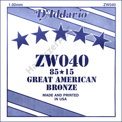 D'Addario ZW040 különálló akusztikus gitárhúr, 85/15 great american bronze, wound 040