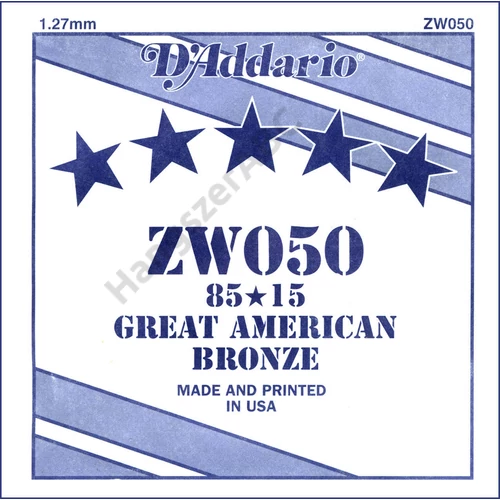 D'Addario ZW050 különálló akusztikus gitárhúr, 85/15 great american bronze, wound 050