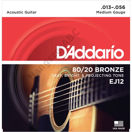 D'Addario EJ12 akusztikus gitár húrkészlet 80/20, húrkészlet 13-56 bronz, medium