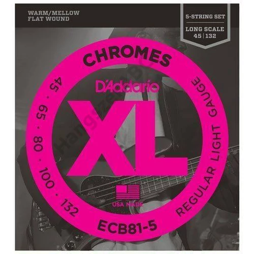 D'Addario ECB81-5 basszus gitár húrkészlet 5-húros, flat wound, húrkészlet 45-132 chrome, széria XL long scale
