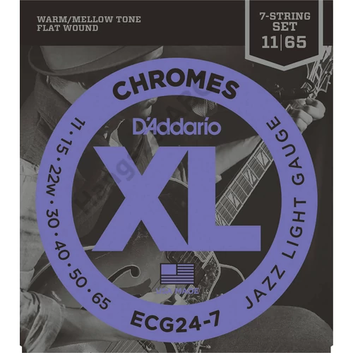 D'Addario ECG24-7 elektromos gitár húrkészlet 11-65 chromes, széria XL jazz lite 7 -húros