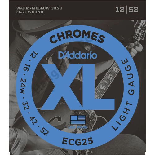 D'Addario ECG25 elektromos gitár húrkészlet 12-52 chromes, széria XL flat wound lite