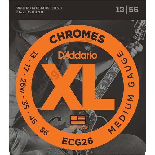 D'Addario ECG26 elektromos gitár húrkészlet 13-56 chromes, széria XL flat wound medium