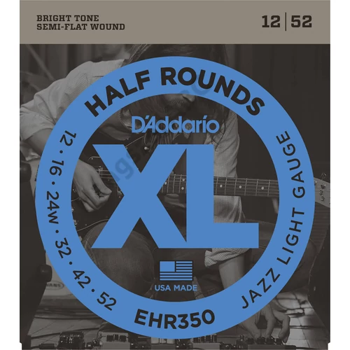D'Addario EHR350 elektromos gitár húrkészlet 12-52 stainless steel, széria XL half round, jazz lite