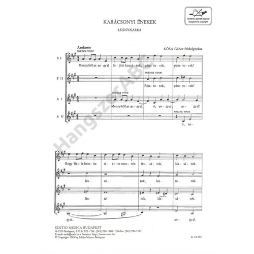 Kósa Gábor  - Karácsonyi énekek (leánykarra)