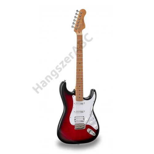 SOUNDSATION RIDER-DELUXE-M TGRD - Dupla cutaway elektromos gitár 2 single coil + osztható humbucker hangszedővel és önzáró kulcsokkal (Wilkinson hardver, roasted juhar nyak+fogólap, lángolt fedlap)