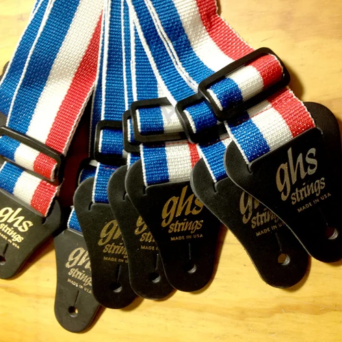 GHS A8RWB gitár heveder, nylon, piros/fehér/kék