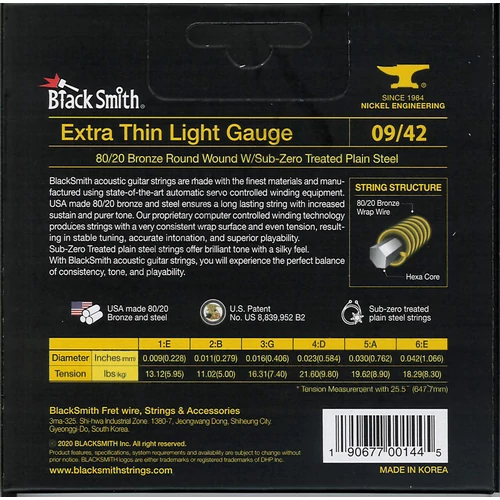 BlackSmith Acoustic Bronze, Extra Thin Light 09-42 húr
