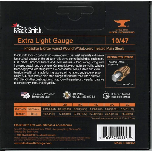 BlackSmith Acoustic Phosphor Bronze, Extra Light 10-47 húr