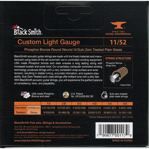 BlackSmith Acoustic Phosphor Bronze, Custom Light 11-52 húr