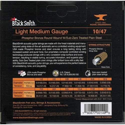 BlackSmith Acoustic Phosphor Bronze, Medium Light 10-47 húr - 12 húros