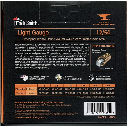 BlackSmith Acoustic Phosphor Bronze, Light 12-54 húr - 3 szett