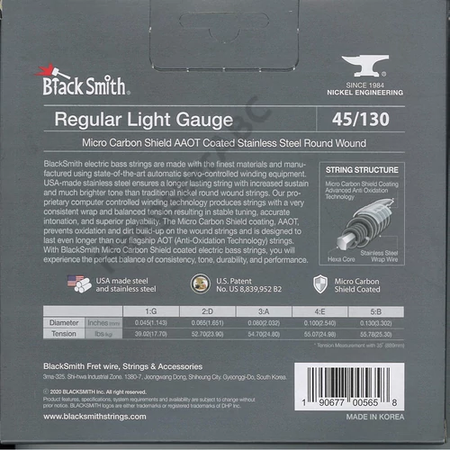 BlackSmith AAOT Bass, Regular Light, 35 col, 45-130 stainless húr - 5 húros