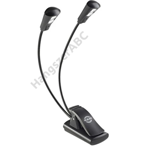 König & Meyer kottalámpa - Double2 LED Flex Light – 2x2 LED-es, csíptethető, 3 db AAA elemmel vagy 110-240 V AC adaprel táplálható, flexibilis nyakkal, fekete