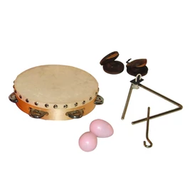 Ritmuskészlet (csörgödob,triangulum,kasztanyetta,tojás maracas /6db-os/ tokban
