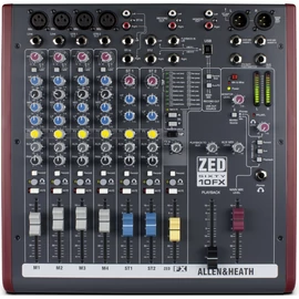 Allen&Heath ZED60-10FX, keverő 60mm-es fader-ekkel, 4 monó/2 sztereó csatorna, 1 AUX, USB, effekt