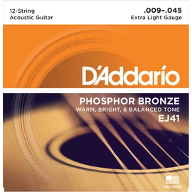 D'Addario EJ41 akusztikus gitár húrkészlet 12 húros húrkészlet 9-45 phosphor-bronze, extra lite