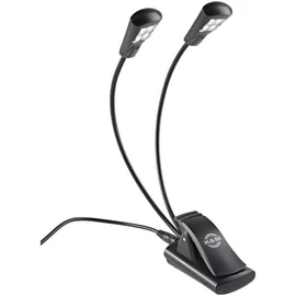 König & Meyer kottalámpa - Double4 LED Flex Light – 2x4 LED-es, csíptethető, 3 db AAA elemmel illetve a tartozék 110-240 V AC adaprel táplálható, flexibilis nyakkal, fekete