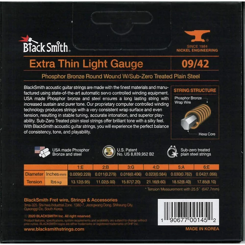 BlackSmith Acoustic Phosphor Bronze, Extra Thin Light 09-42 húr